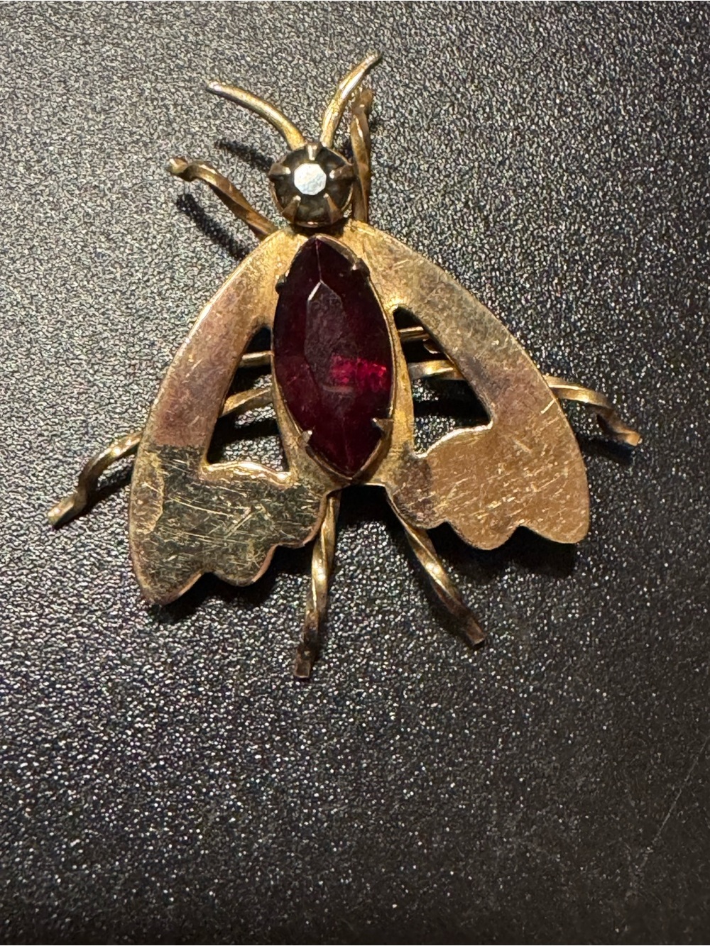 Gold-Tone Bee Brooch with Deep Red Center Stone